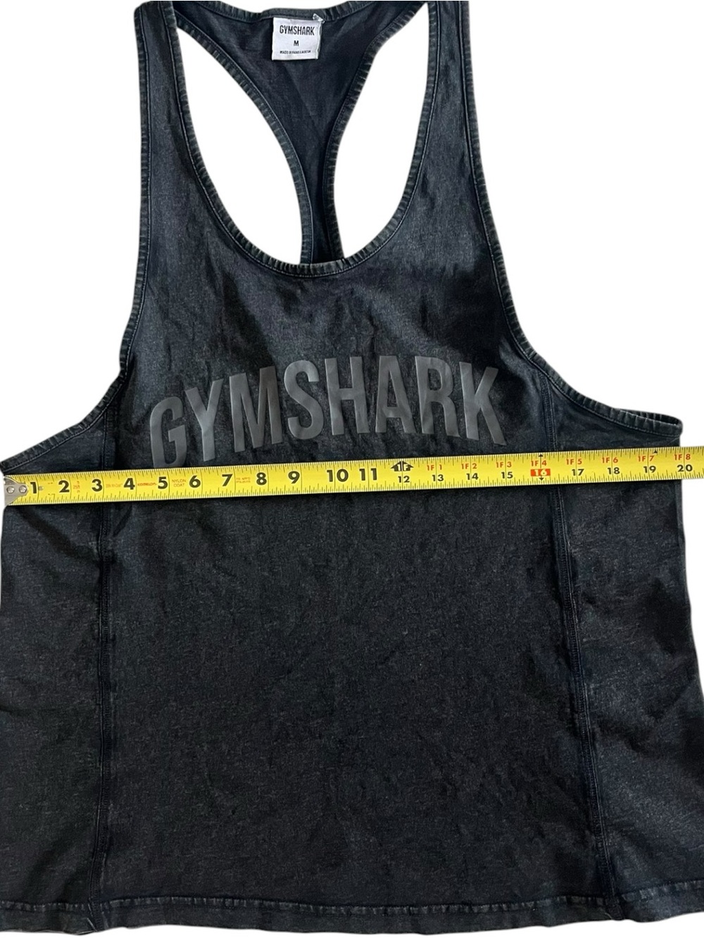 Gymshark Tank Top Mens Medium Power Stringer Workout Acid Wash Black Sleeveless - Picture 6 of 8